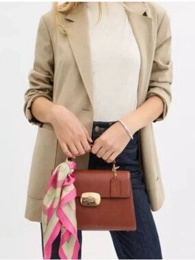 NWT Coach Maude Plaid Silk Scarf Pink Multi Bag Twilly Square Purse Wrap Spring